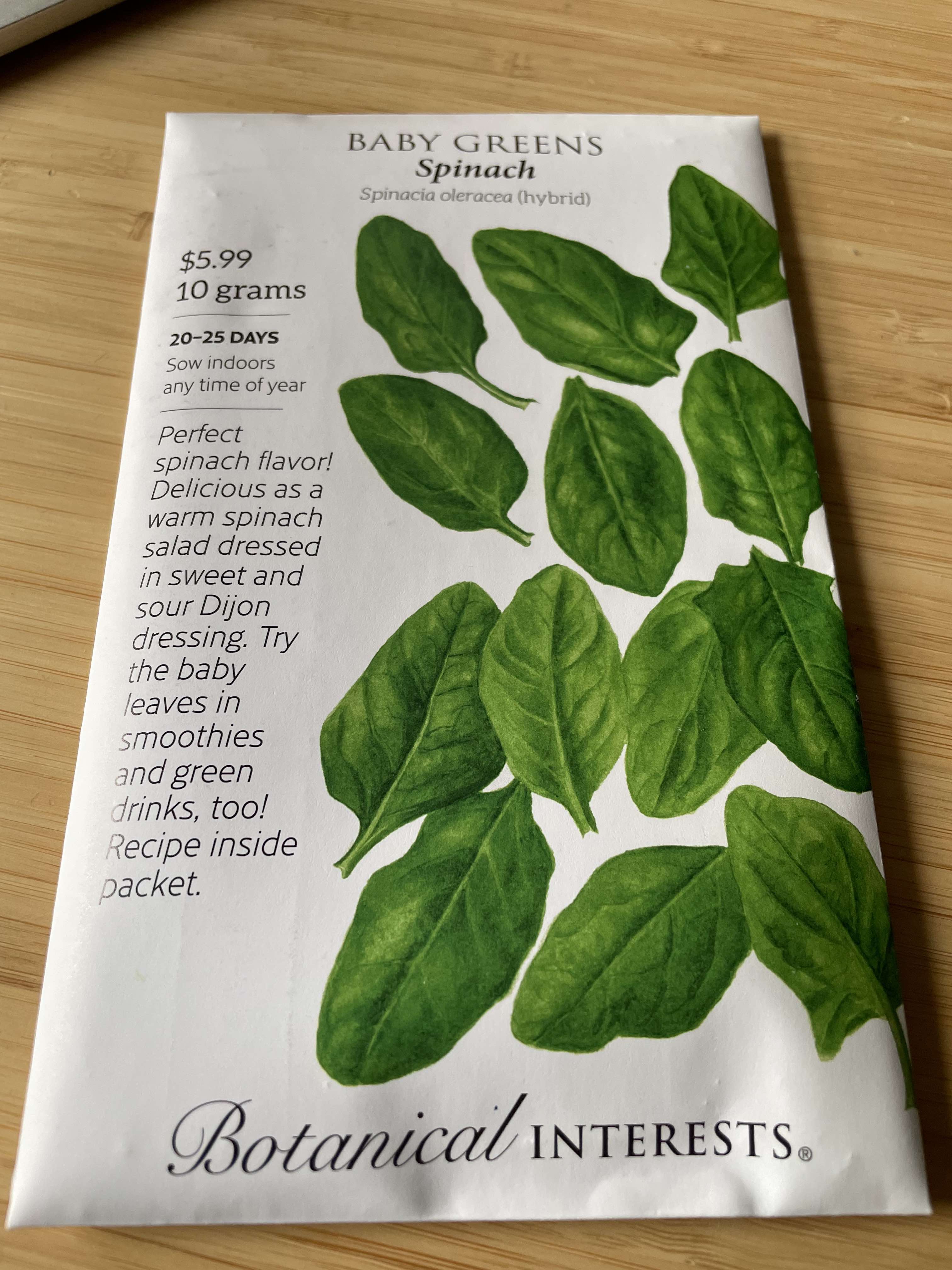Spinach seed packet front