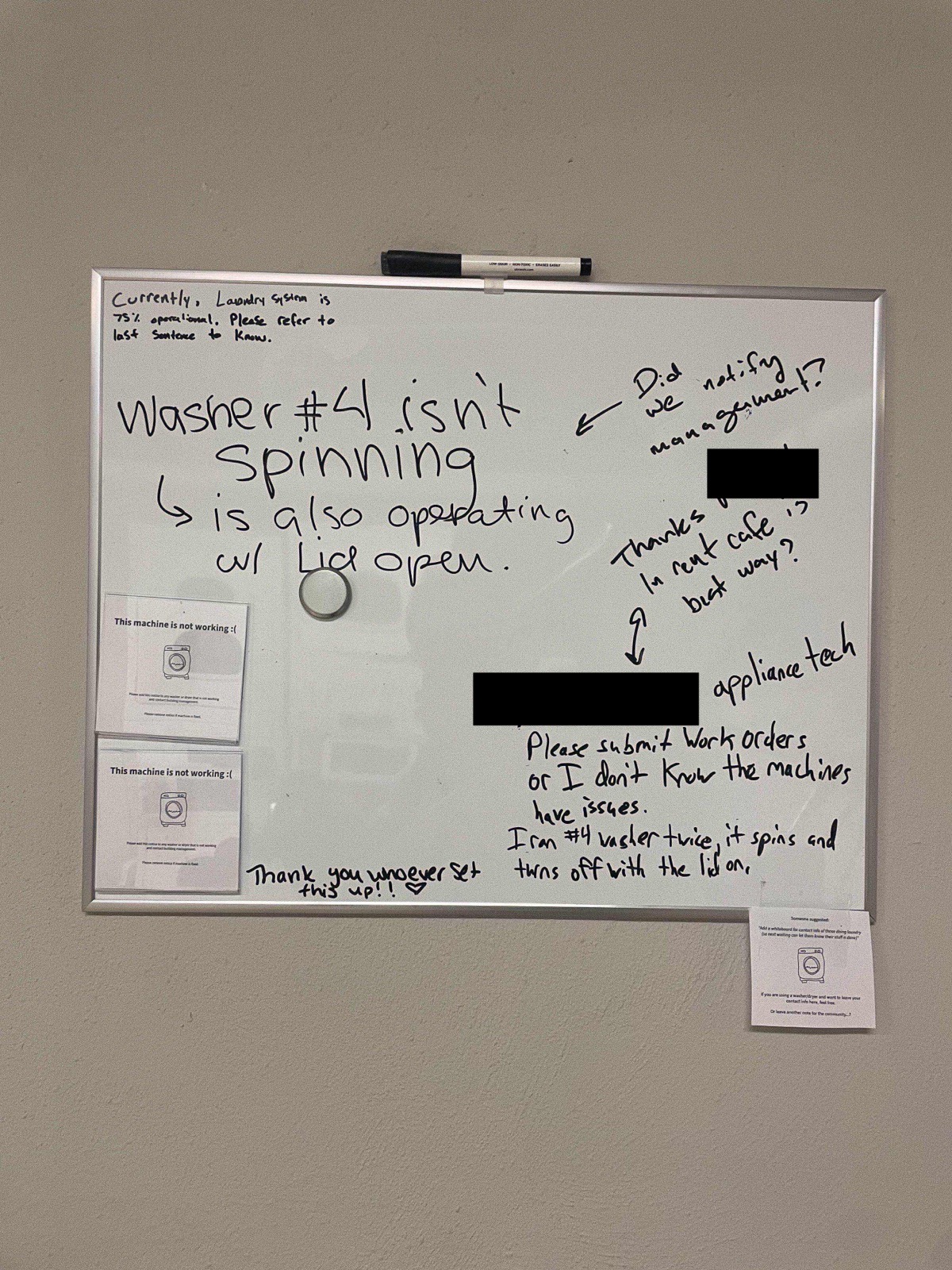 Laundry room whiteboard in use
