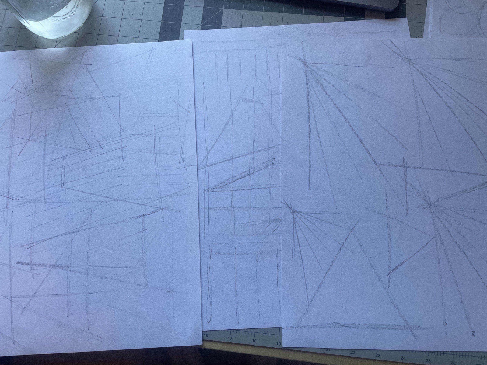 three pages of straight line practice in pencil
