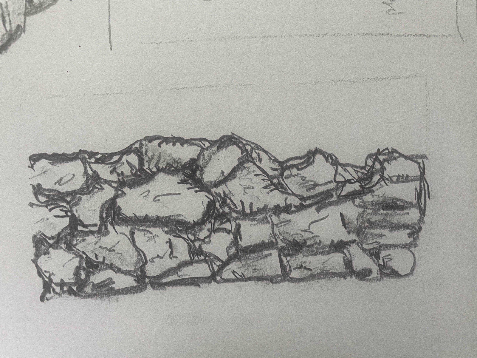 pencil drawing of the stone wall focusing on texture